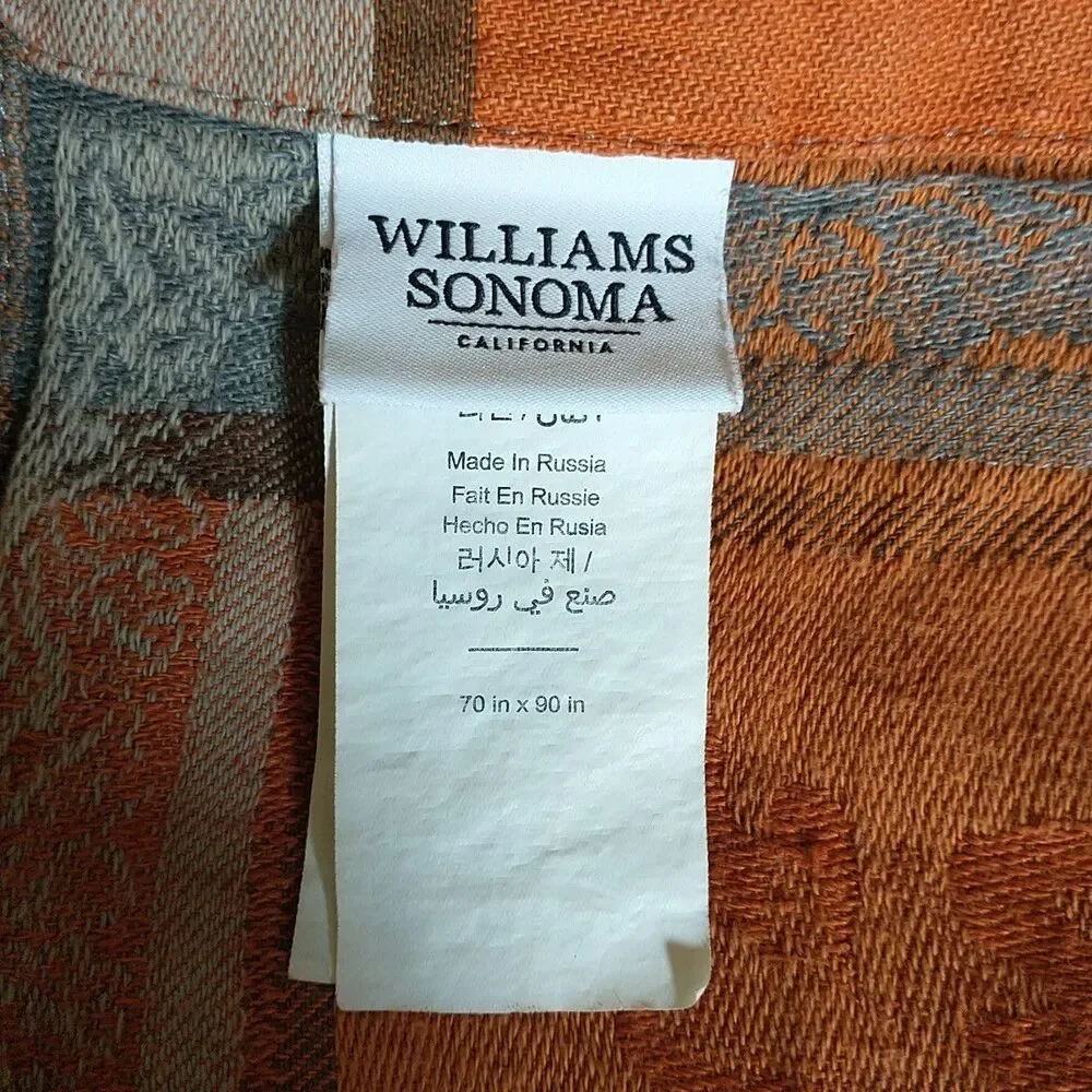 Williams Sonoma Tablecloth Gray Orange Floral Jacquard Linen Blend Rectang 70x90